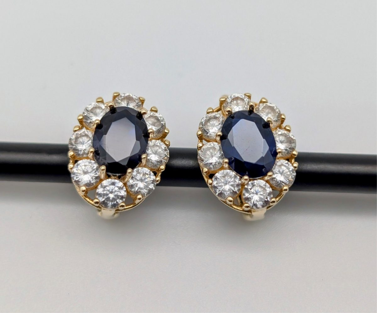 585/14K Gelbgold Onyx Edelstein Creolen- 5g - Ohrstecker Ohrringe #1414