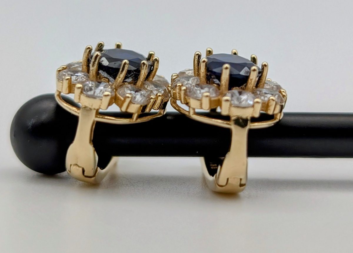 585/14K Gelbgold Onyx Edelstein Creolen- 5g - Ohrstecker Ohrringe #1414