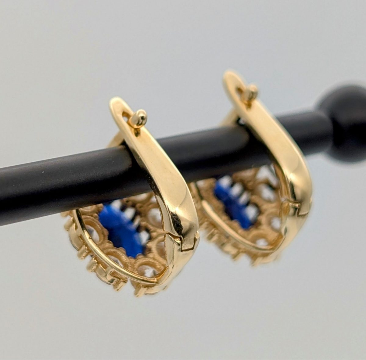 585/14K Gelbgold Onyx Edelstein Creolen- 5g - Ohrstecker Ohrringe #1414