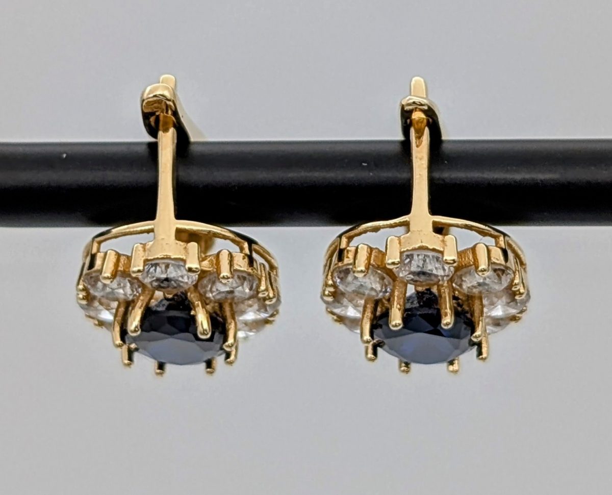 585/14K Gelbgold Onyx Edelstein Creolen- 5g - Ohrstecker Ohrringe #1414