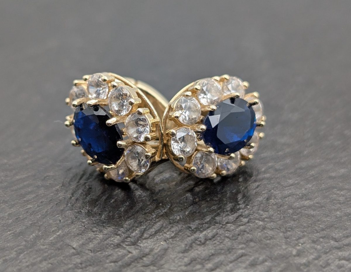 585/14K Gelbgold Onyx Edelstein Creolen- 5g - Ohrstecker Ohrringe #1414