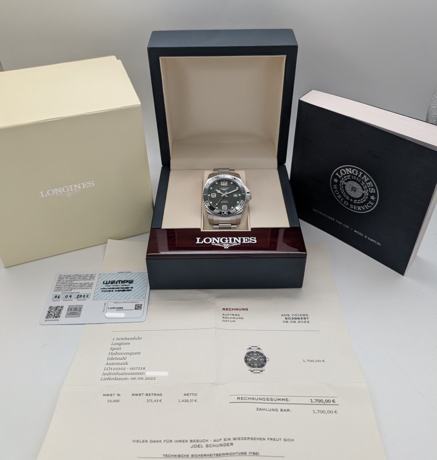 Longines L3.781.4.06.6 HydroConquest Automatic Ø41mm Uhr Green Dial #1059