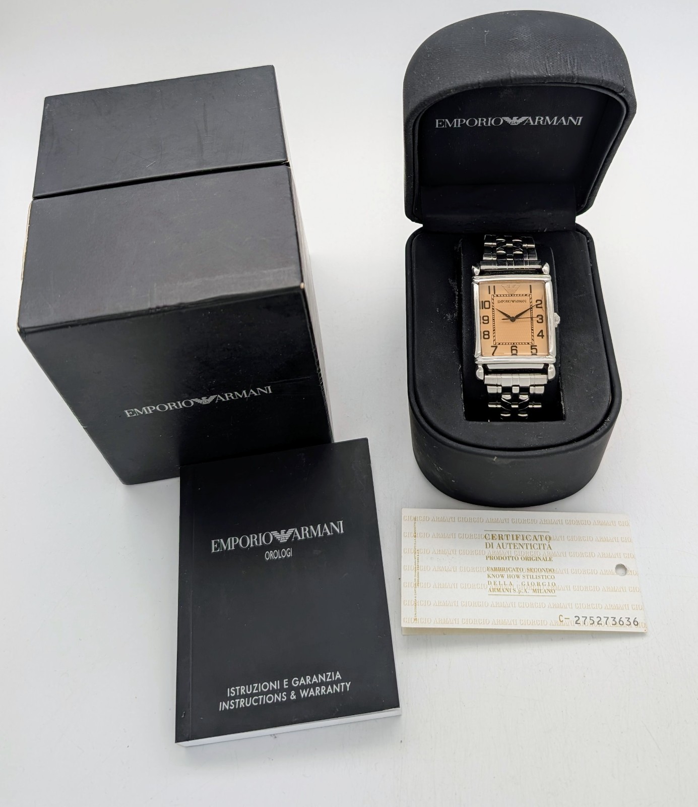 Emporio Armani AR0403 Champagner Art-Deco Tank Stil Quarz Ø29mm Uhr #1340