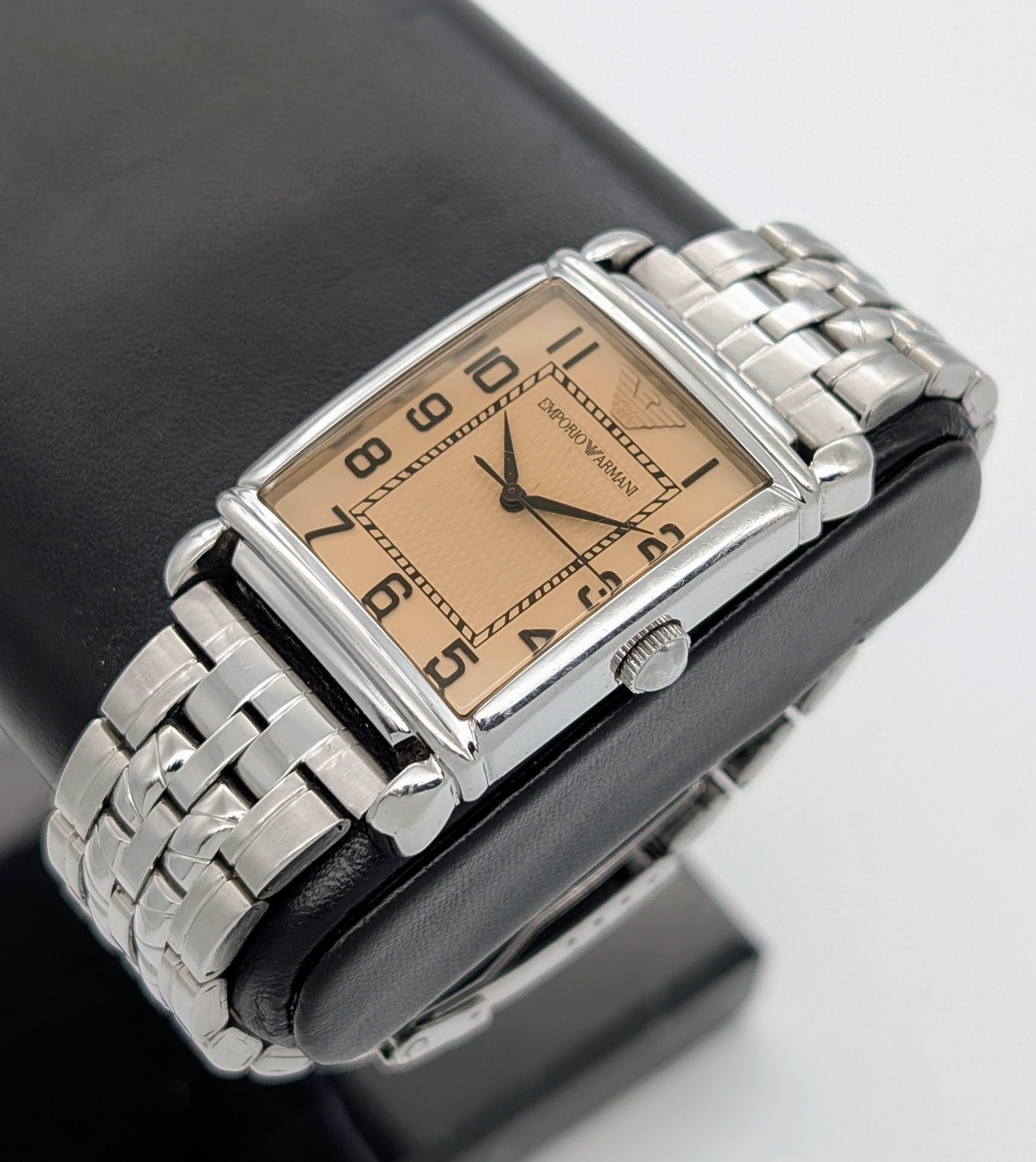 Emporio Armani AR0403 Champagner Art-Deco Tank Stil Quarz Ø29mm Uhr #1340