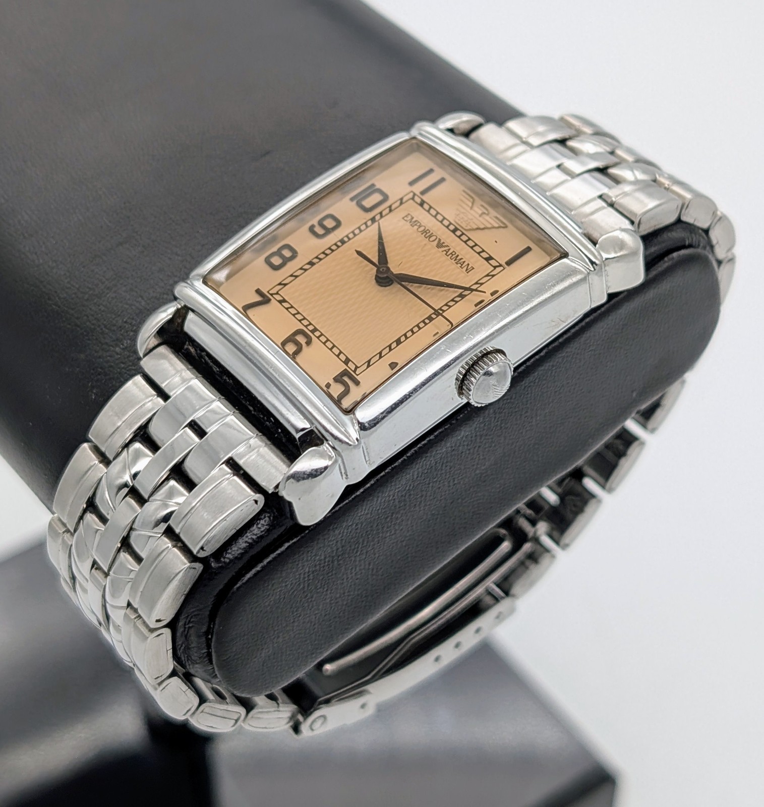 Emporio Armani AR0403 Champagner Art-Deco Tank Stil Quarz Ø29mm Uhr #1340