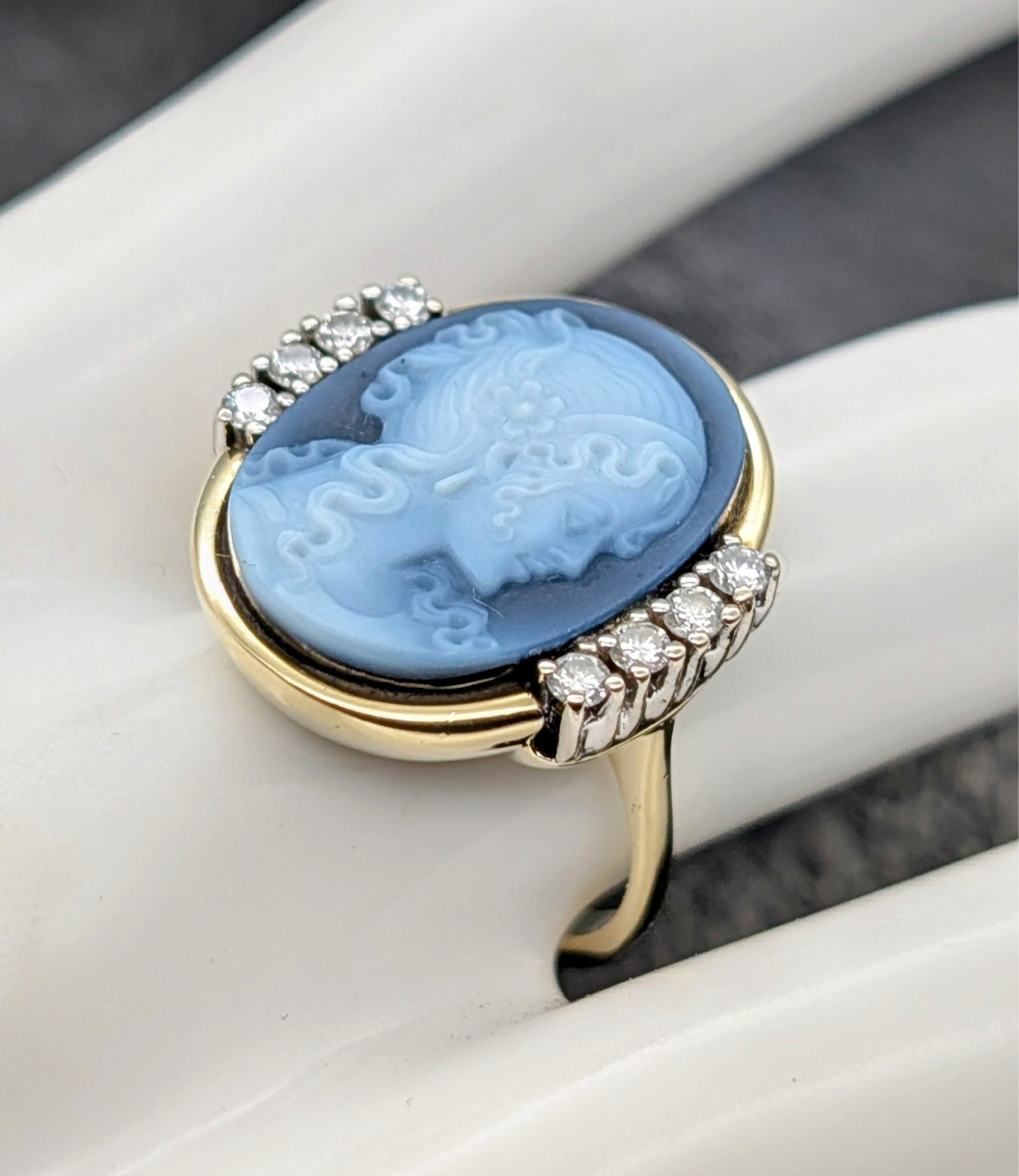 585/18K Gelbgold Lagenstein Brillanten Ring - 8,20g - Damenring [Gr.56] #1433
