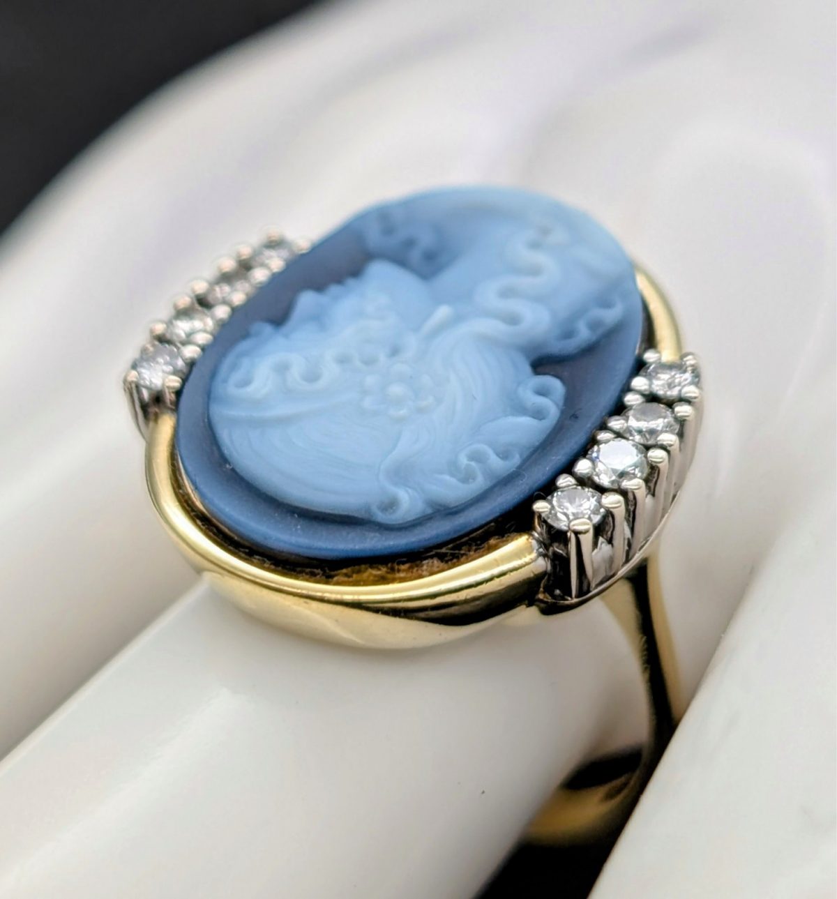 585/18K Gelbgold Lagenstein Brillanten Ring - 8,20g - Damenring [Gr.56] #1433