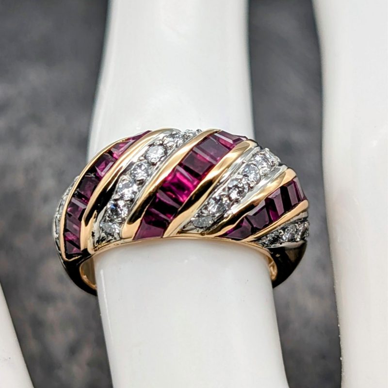 750/18K Gelbgold Cocktail Rubin Brillanten Ring 11,00g Damenring [Gr.52] #1430
