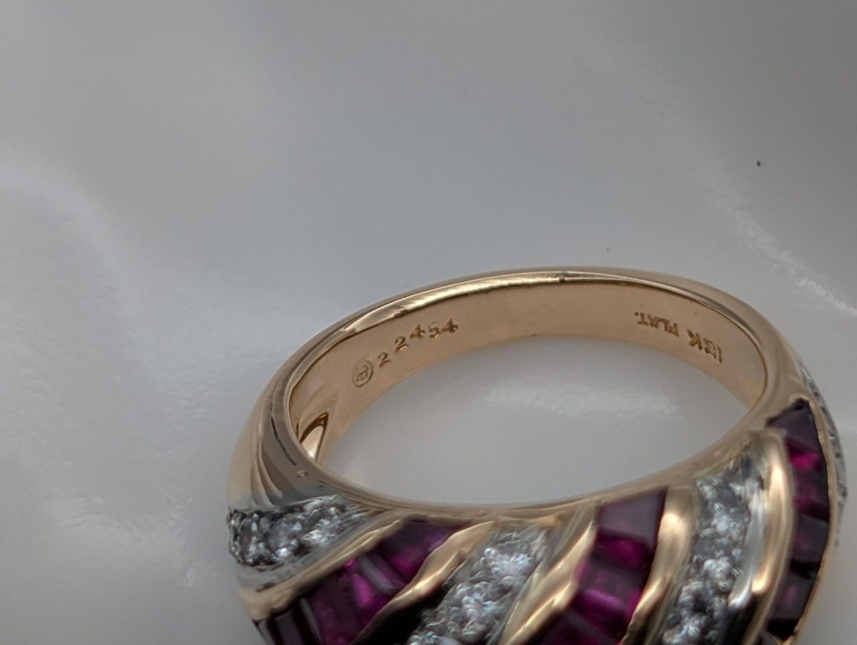 750/18K Gelbgold Cocktail Rubin Brillanten Ring 11,00g Damenring [Gr.52] #1430