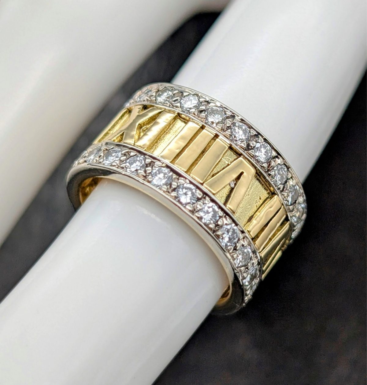 750/18K Gelbgold Römischer Brillanten Ring - 13,20g - Damenring [GR.47] #1431