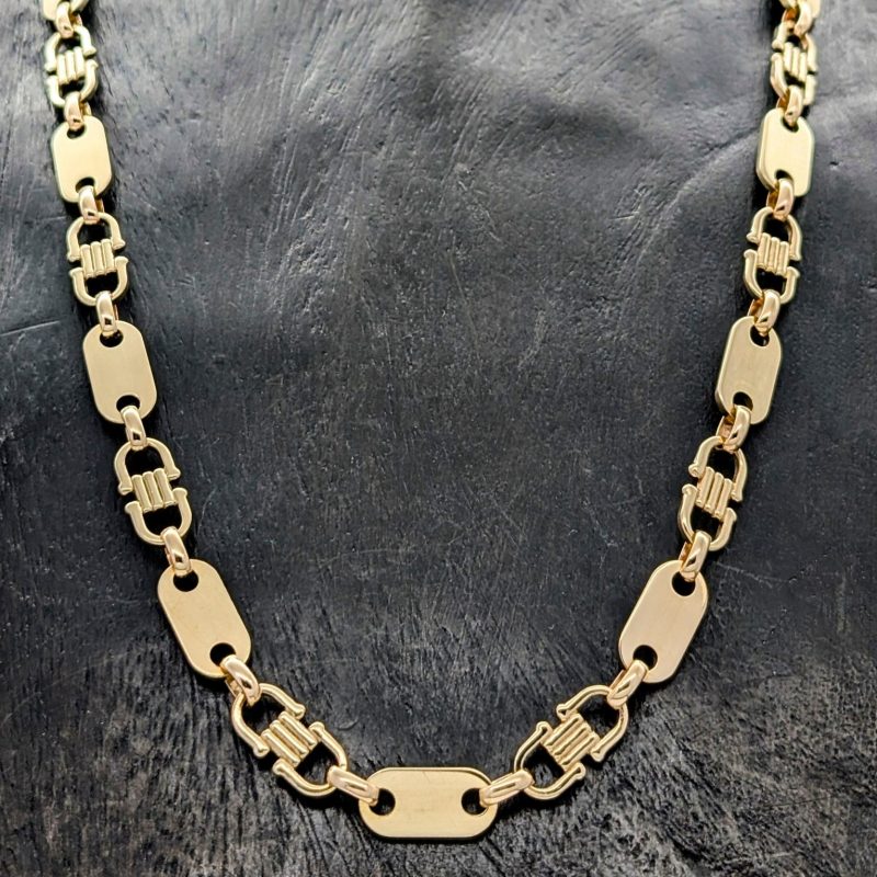 585/14K Gelbgold Steigbügelkette - 75,50 g - Plattenkette Kette 70cm #1497