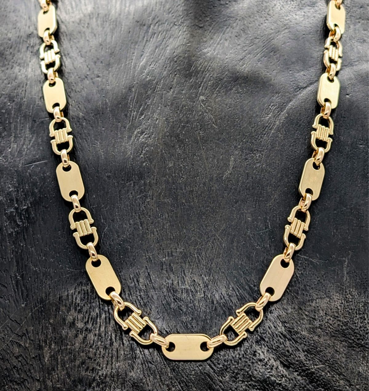 585/14K Gelbgold Steigbügelkette - 75,50 g - Plattenkette Kette 70cm #1497