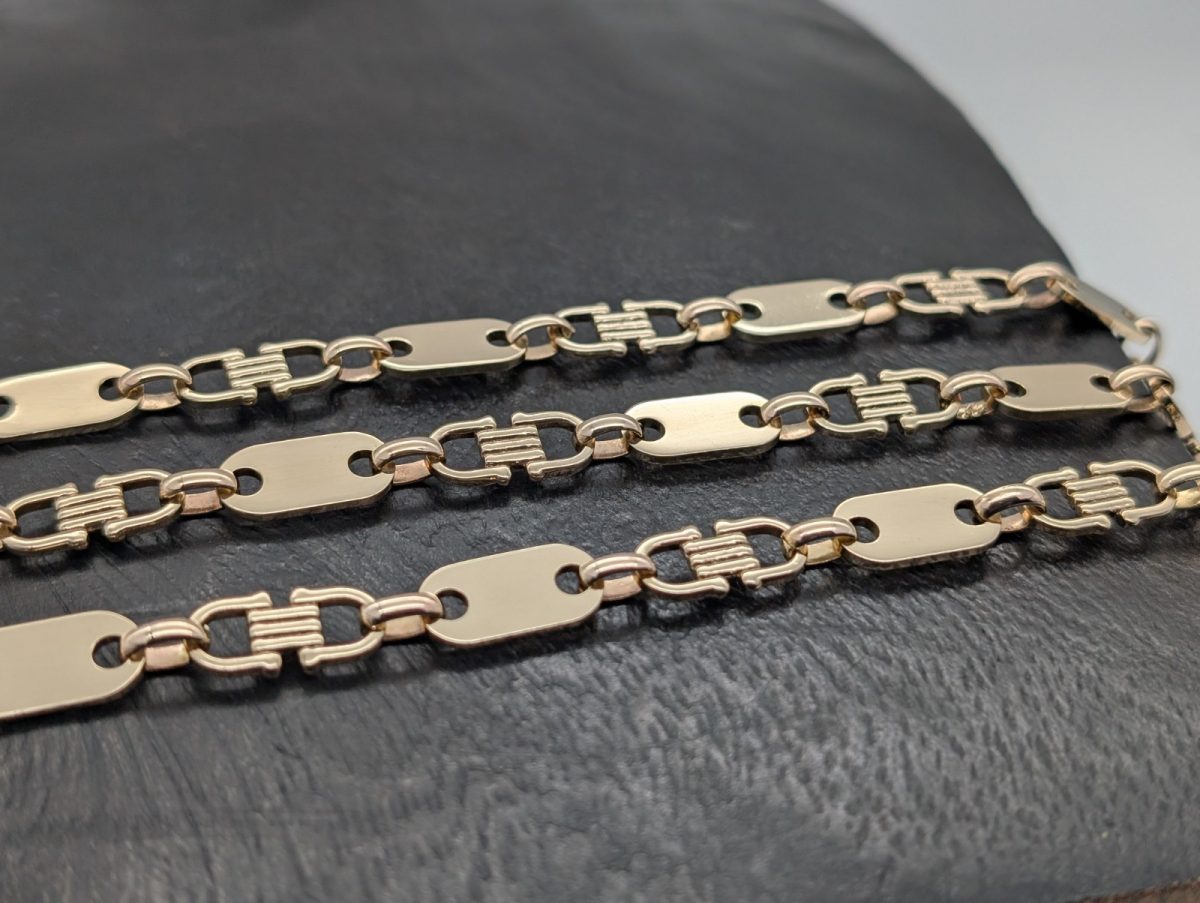 585/14K Gelbgold Steigbügelkette - 75,50 g - Plattenkette Kette 70cm #1497