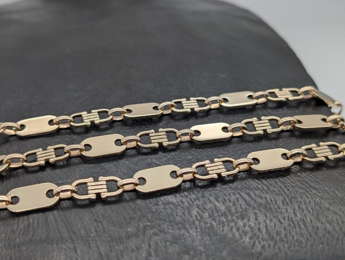 585/14K Gelbgold Steigbügelkette - 75,50 g - Plattenkette Kette 70cm #1497