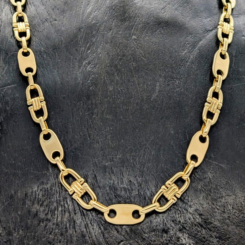 750/18K Gelbgold Steigbügelkette - 93,20 g - Plattenkette Kette 68,50cm #1452