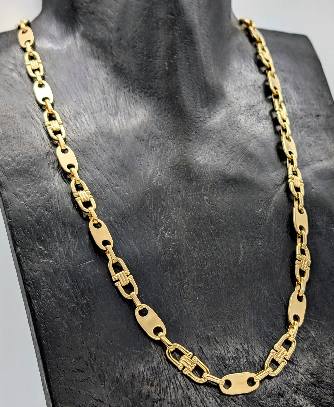 750/18K Gelbgold Steigbügelkette - 93,20 g - Plattenkette Kette 68,50cm #1452