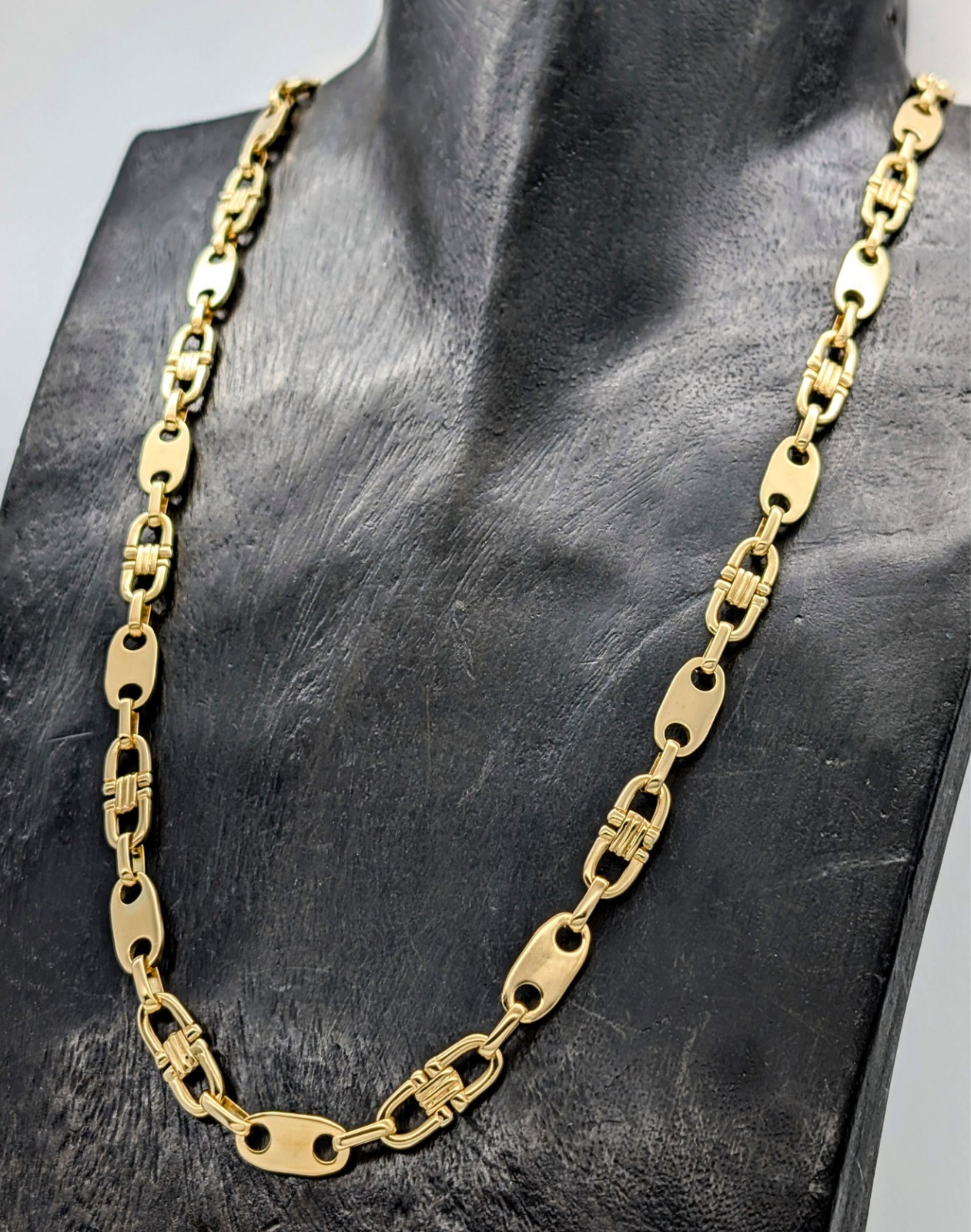 750/18K Gelbgold Steigbügelkette - 93,20 g - Plattenkette Kette 68,50cm #1452
