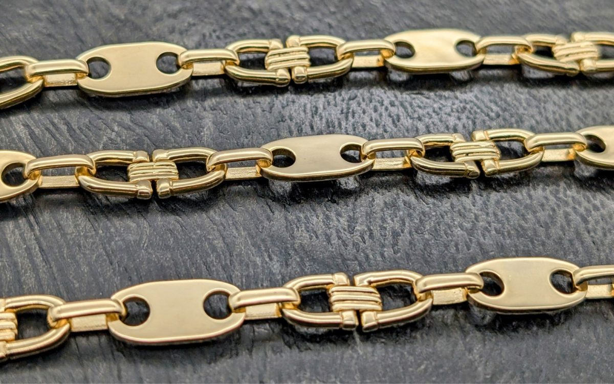 750/18K Gelbgold Steigbügelkette - 93,20 g - Plattenkette Kette 68,50cm #1452