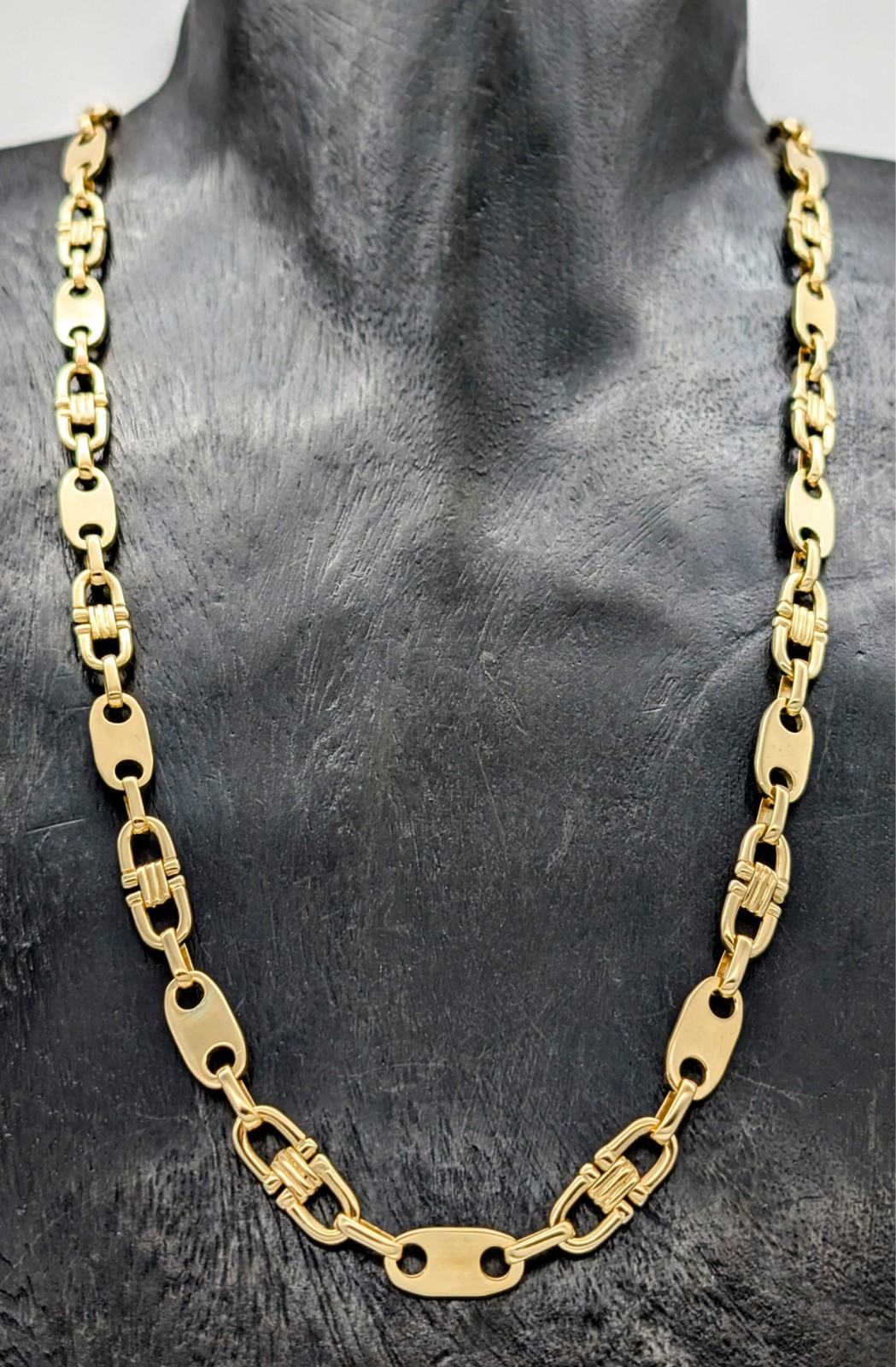 750/18K Gelbgold Steigbügelkette - 93,20 g - Plattenkette Kette 68,50cm #1452