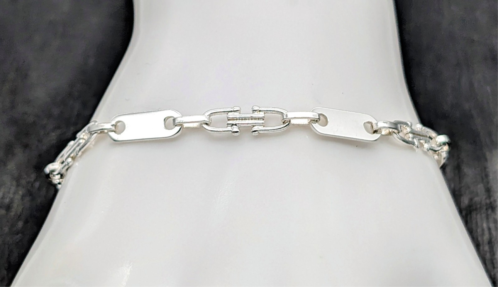 925 Silber Plattenketten Armband - 7,00 g - Steigbügelkette 20,50cm #1511