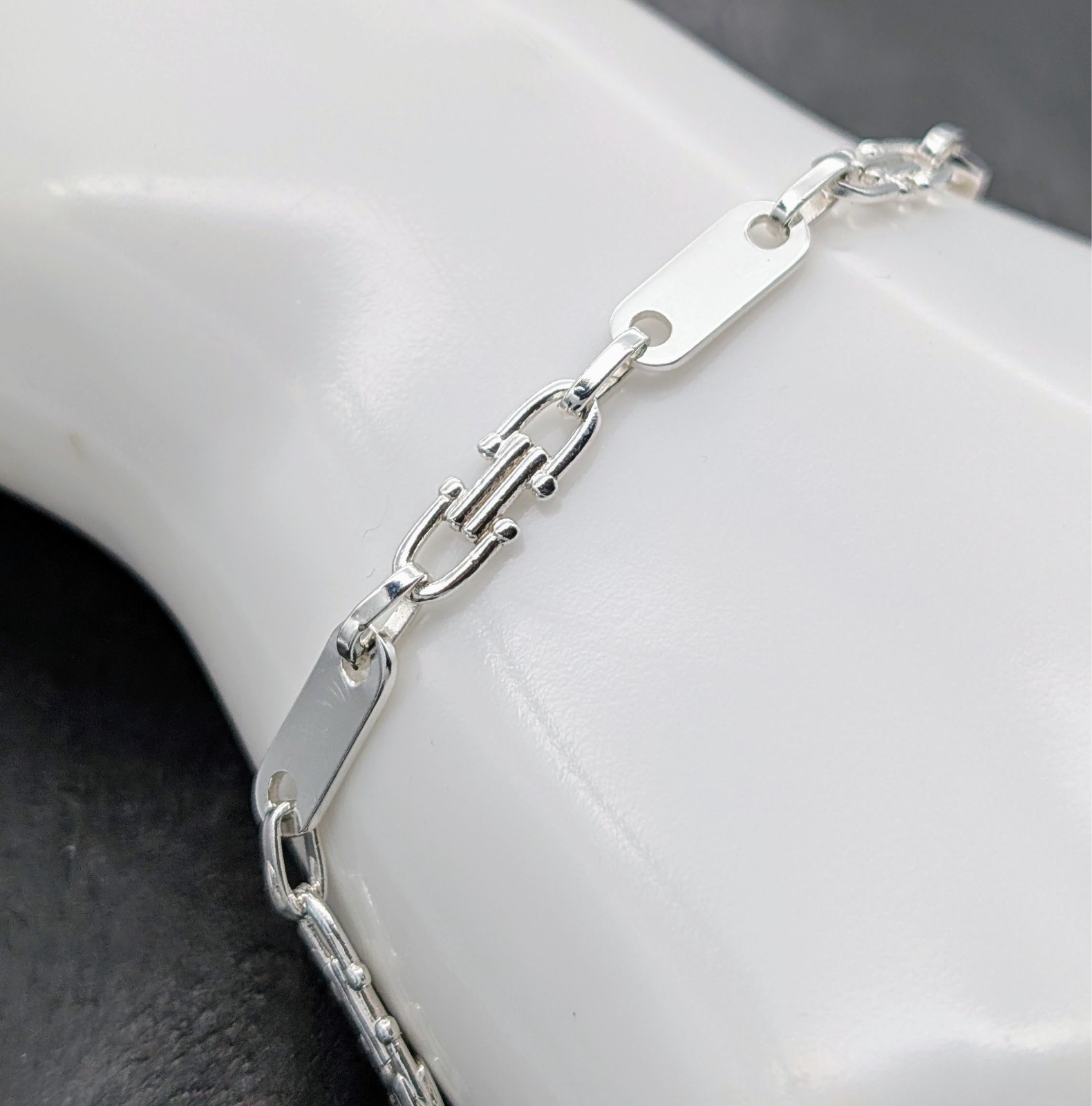 925 Silber Plattenketten Armband - 7,00 g - Steigbügelkette 20,50cm #1511