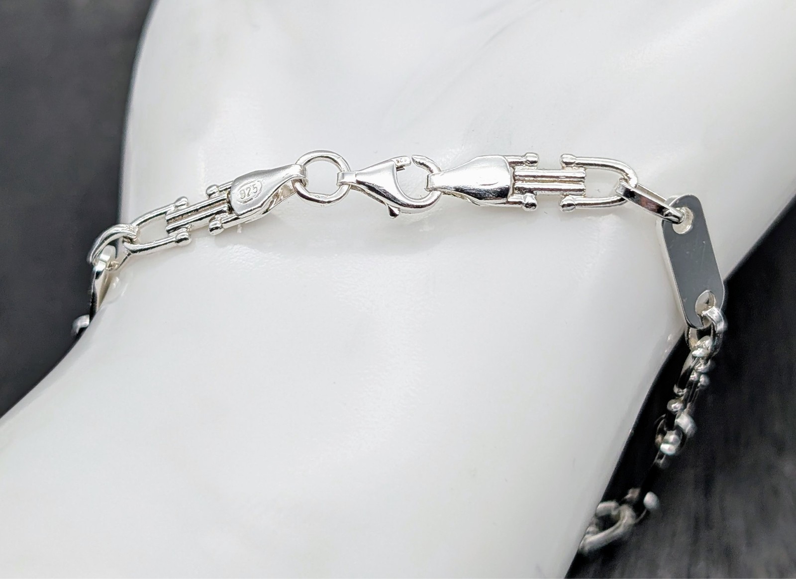 925 Silber Plattenketten Armband - 7,00 g - Steigbügelkette 20,50cm #1511