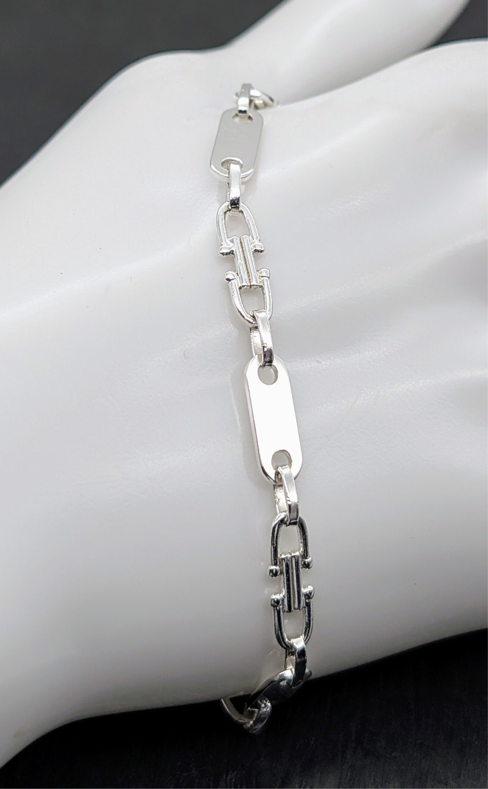 925 Silber Plattenketten Armband - 7,00 g - Steigbügelkette 20,50cm #1511