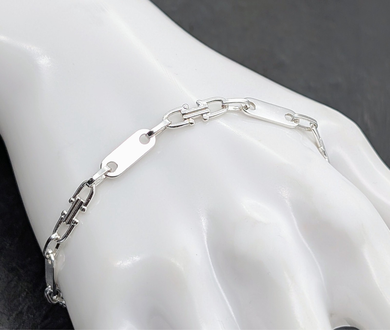 925 Silber Plattenketten Armband - 7,00 g - Steigbügelkette 20,50cm #1511