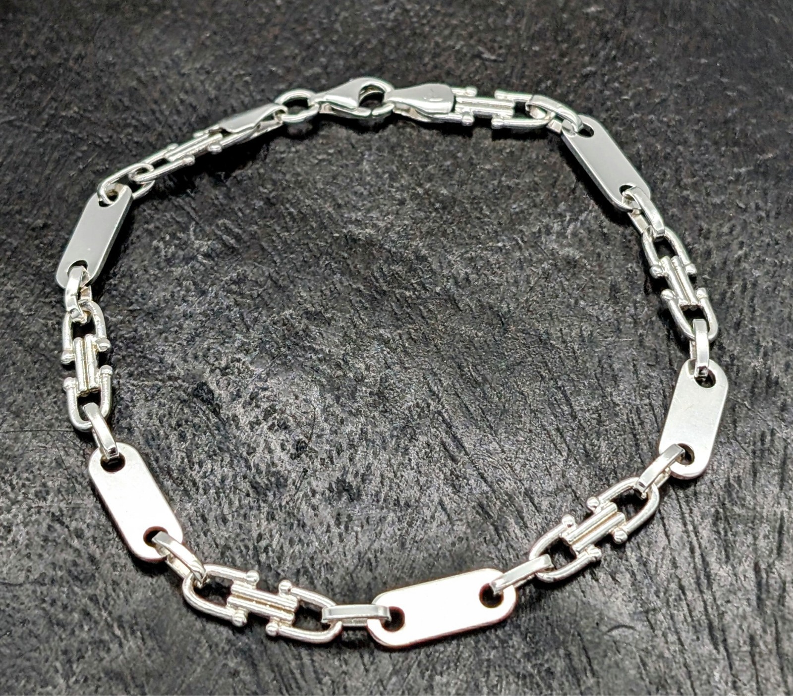 925 Silber Plattenketten Armband - 7,00 g - Steigbügelkette 20,50cm #1511