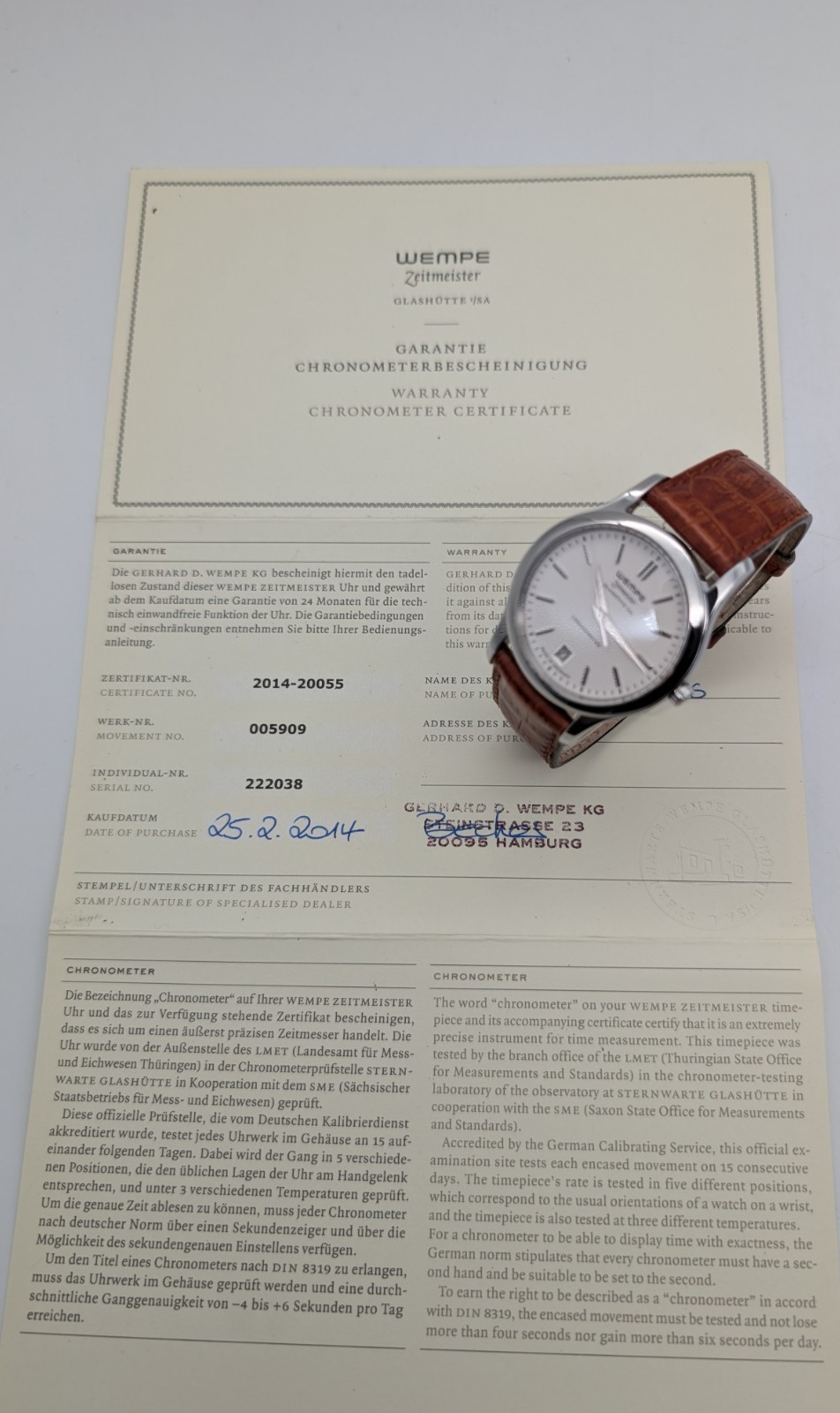 Wempe Zeitmeister Glashütte | 009509 | Airbus 25 Jahre Edition Uhr Ø39mm #1475