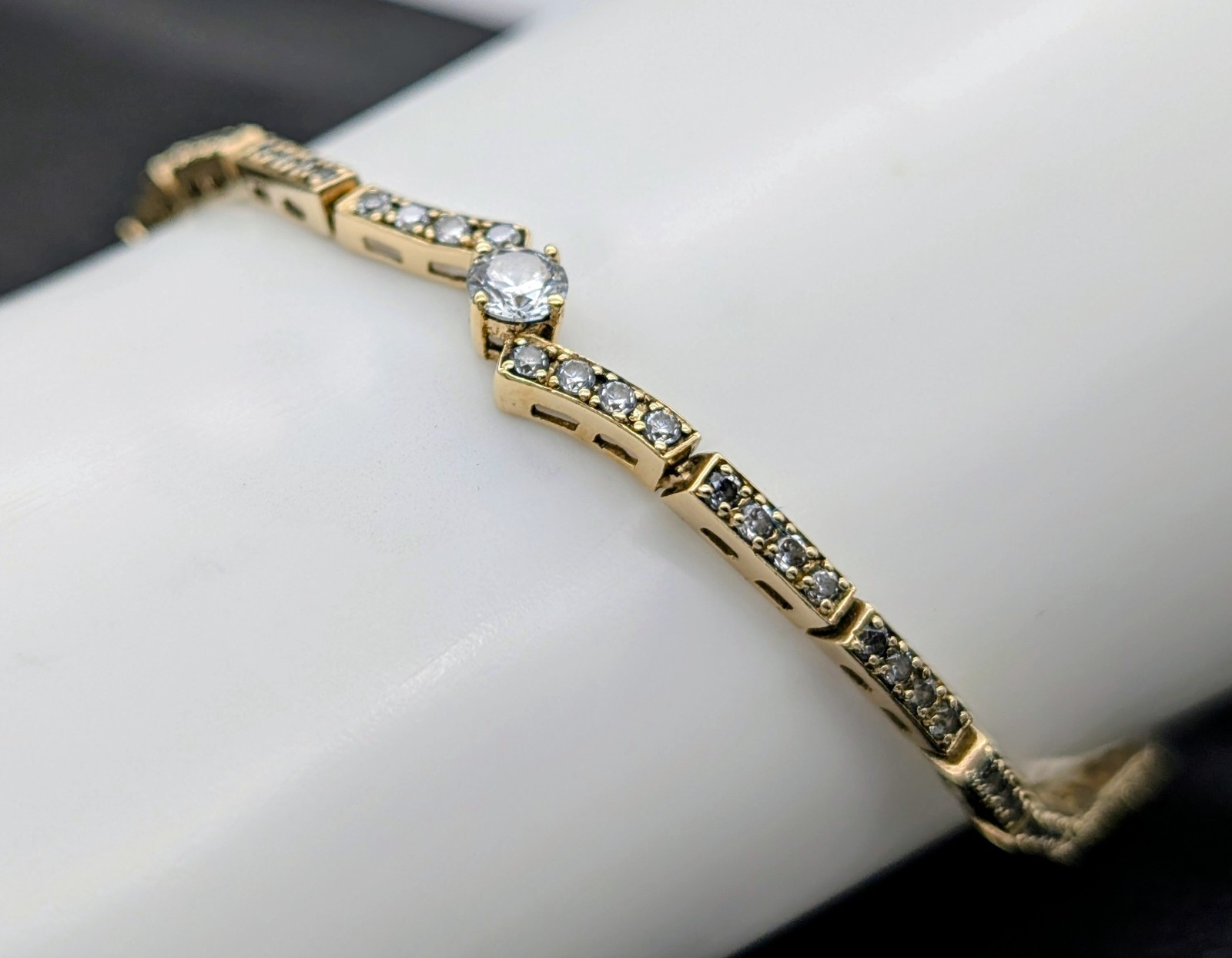 585/14K Gelbgold Damen Zirkon Armband - 9,65g - Gliederkette 19,50cm #1549