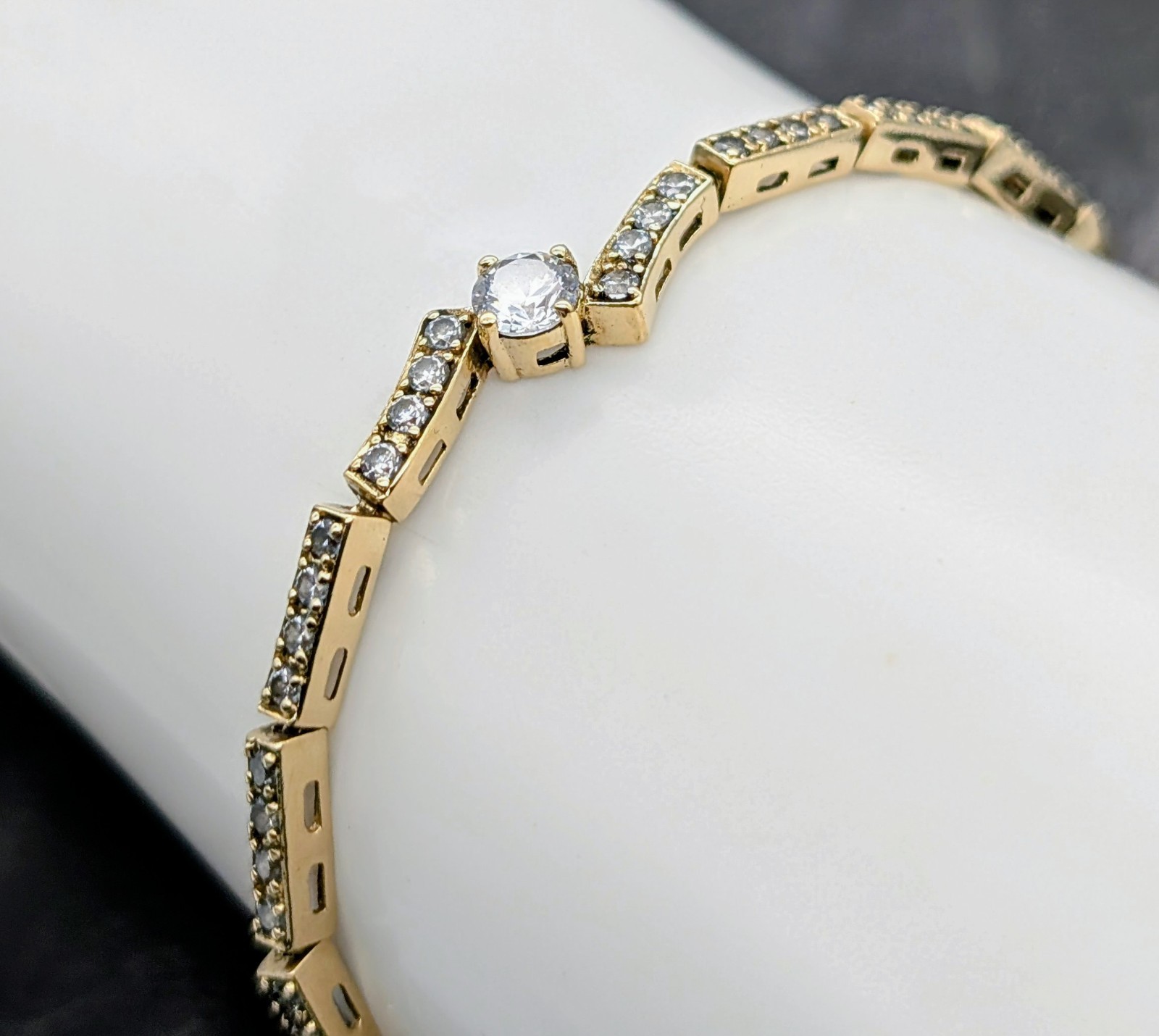 585/14K Gelbgold Damen Zirkon Armband - 9,65g - Gliederkette 19,50cm #1549