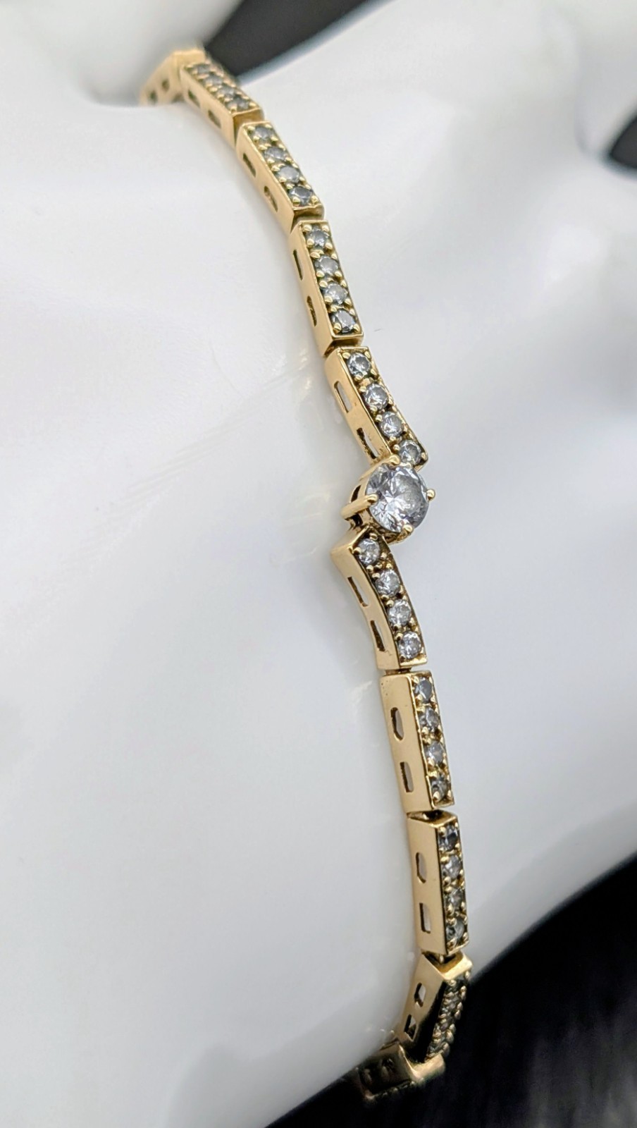 585/14K Gelbgold Damen Zirkon Armband - 9,65g - Gliederkette 19,50cm #1549