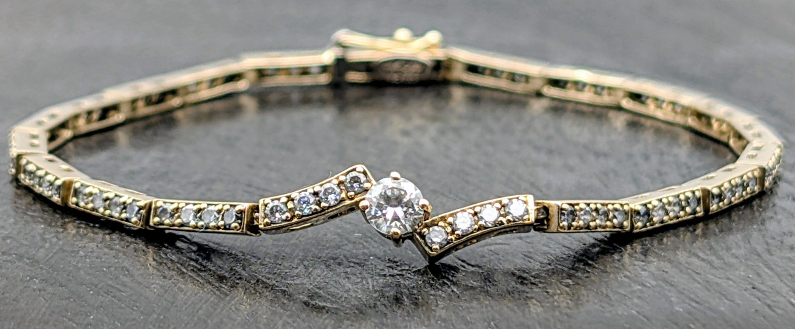 585/14K Gelbgold Damen Zirkon Armband - 9,65g - Gliederkette 19,50cm #1549