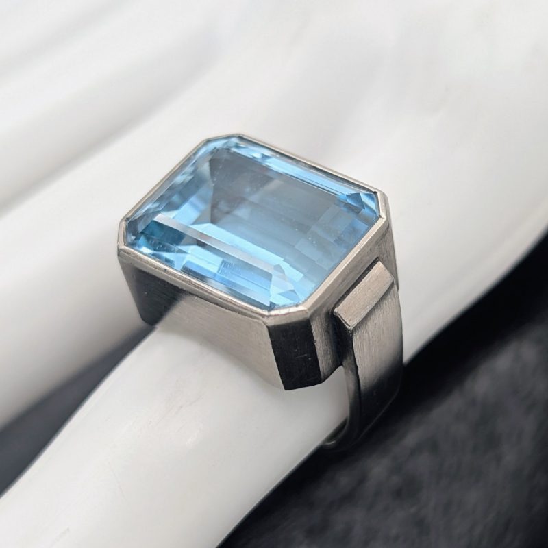 PD 500 Palladium 16ct Aquamrine Damenring – 13,90 g – Gr 52 – Cocktailring #1598