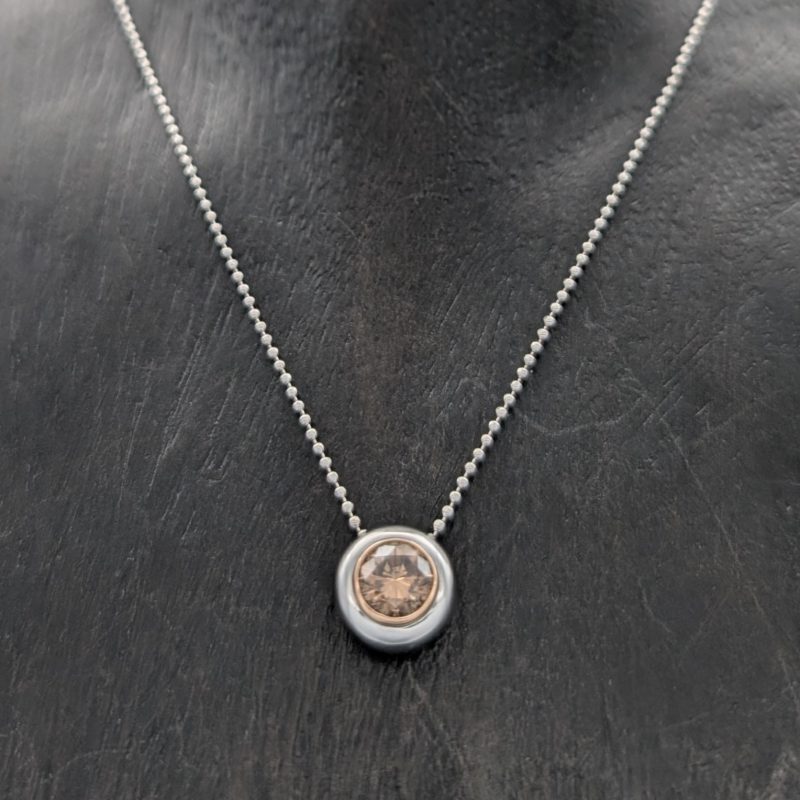 585/14K Weißgold 1,00ct Champagner Brillant Collier 6.15g Kugelkette 46cm #1557