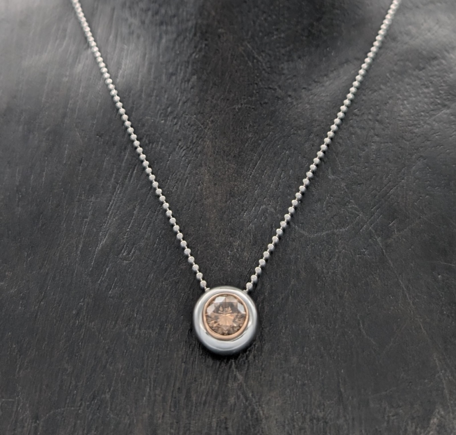 585/14K Weißgold 1,00ct Champagner Brillant Collier 6.15g Kugelkette 46cm #1557