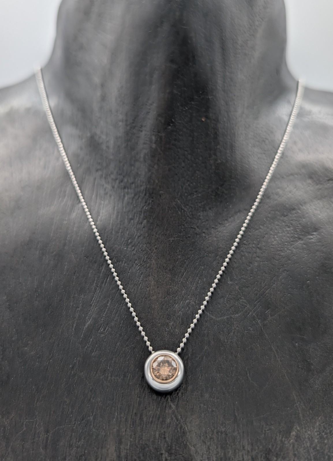 585/14K Weißgold 1,00ct Champagner Brillant Collier 6.15g Kugelkette 46cm #1557