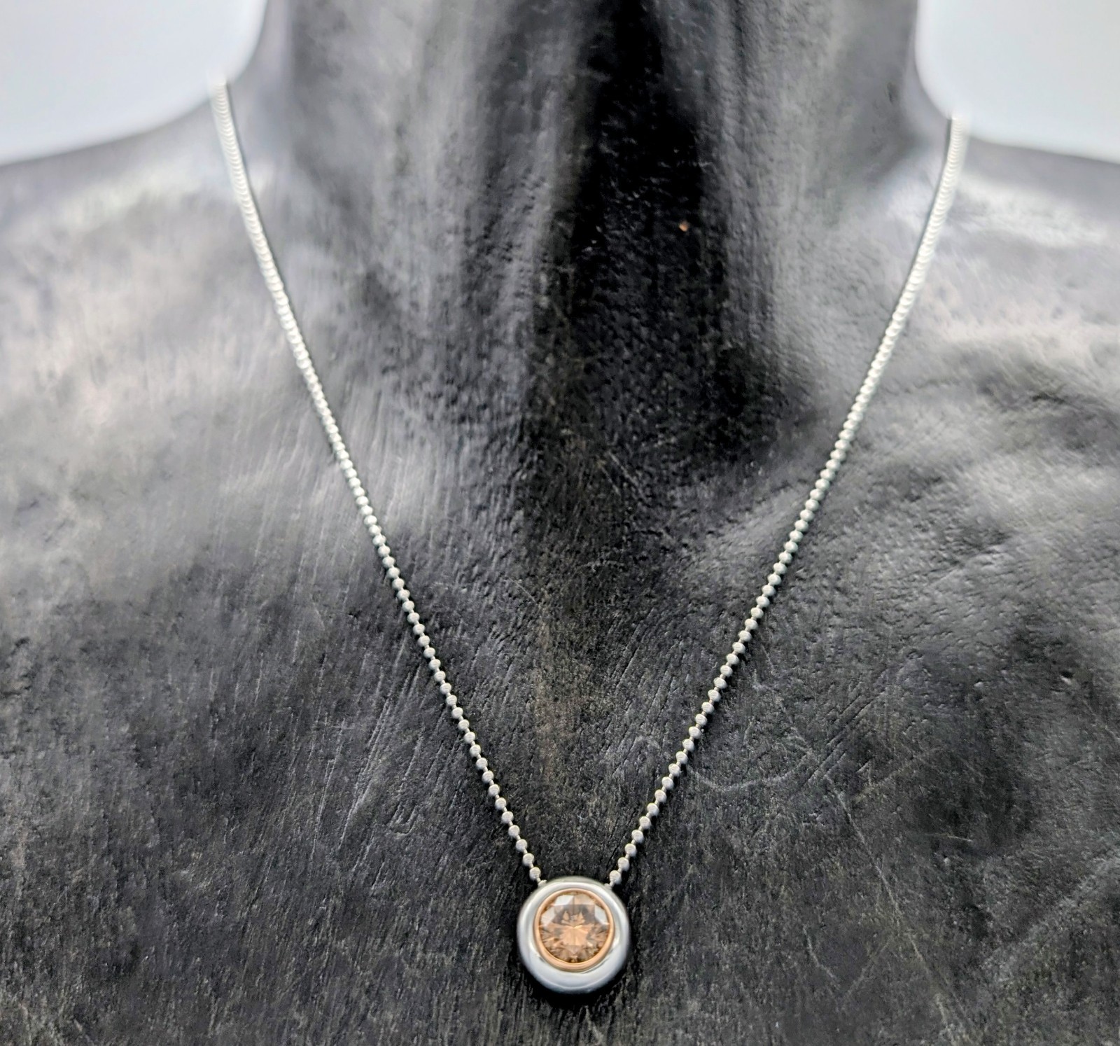 585/14K Weißgold 1,00ct Champagner Brillant Collier 6.15g Kugelkette 46cm #1557