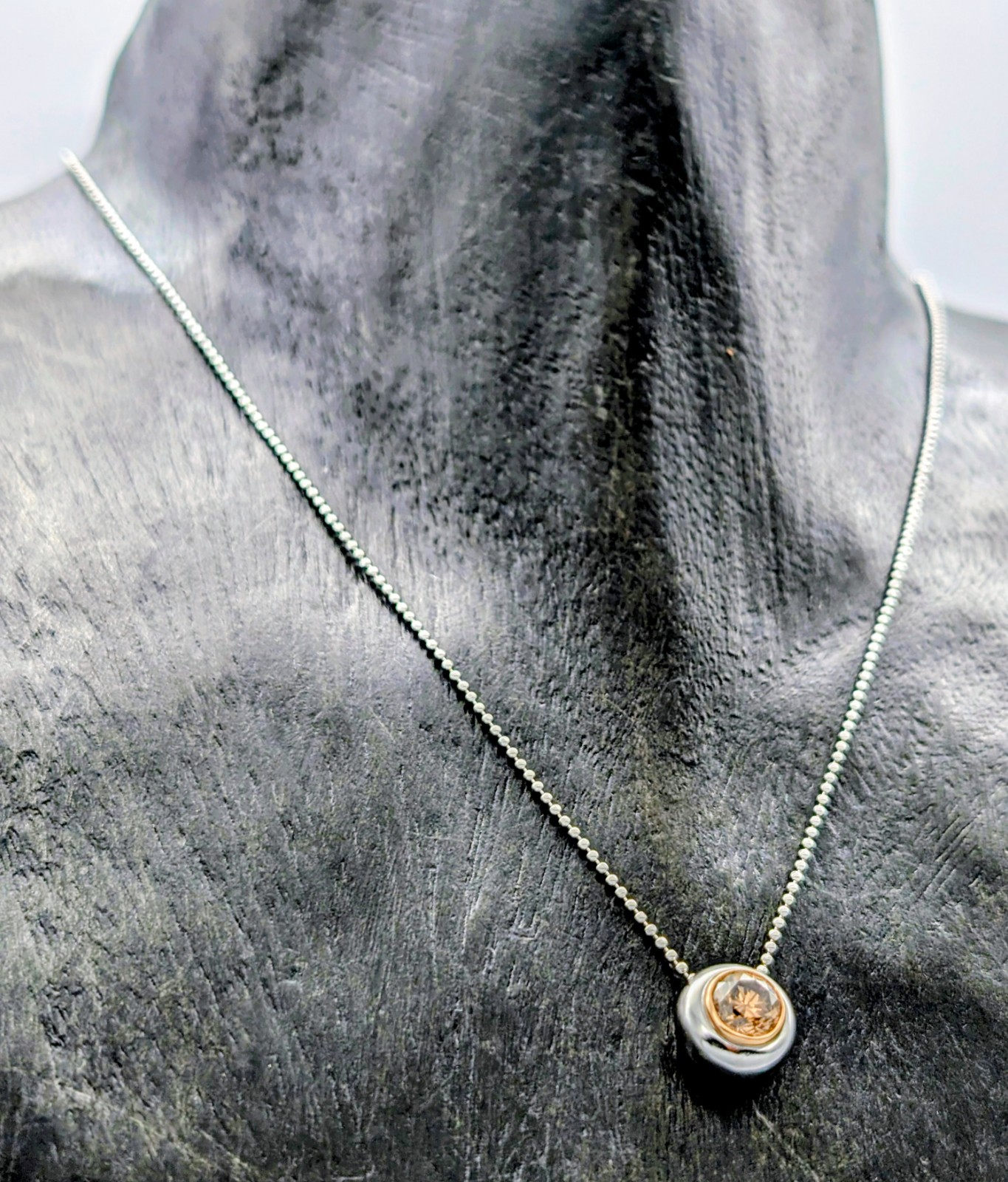 585/14K Weißgold 1,00ct Champagner Brillant Collier 6.15g Kugelkette 46cm #1557