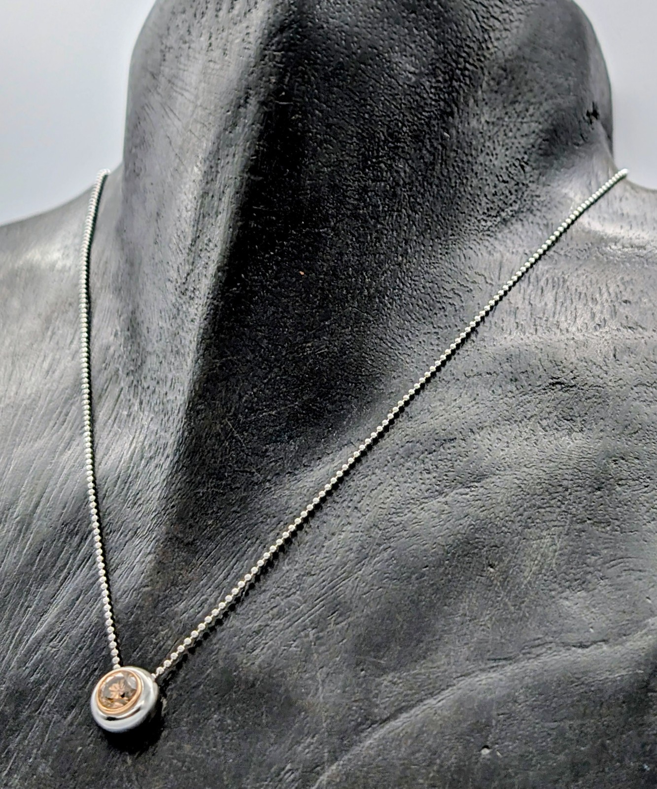 585/14K Weißgold 1,00ct Champagner Brillant Collier 6.15g Kugelkette 46cm #1557