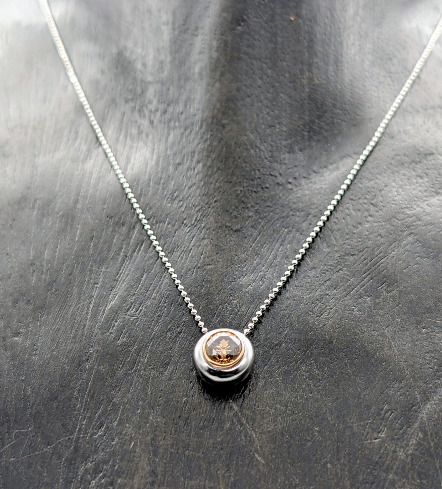 585/14K Weißgold 1,00ct Champagner Brillant Collier 6.15g Kugelkette 46cm #1557