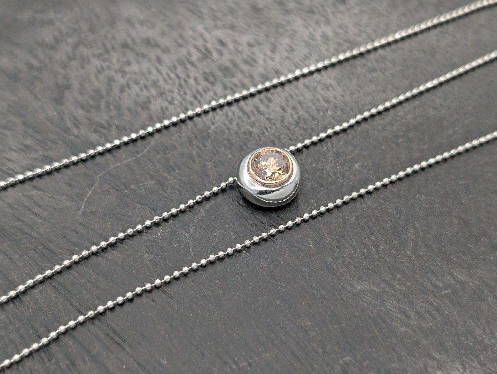 585/14K Weißgold 1,00ct Champagner Brillant Collier 6.15g Kugelkette 46cm #1557