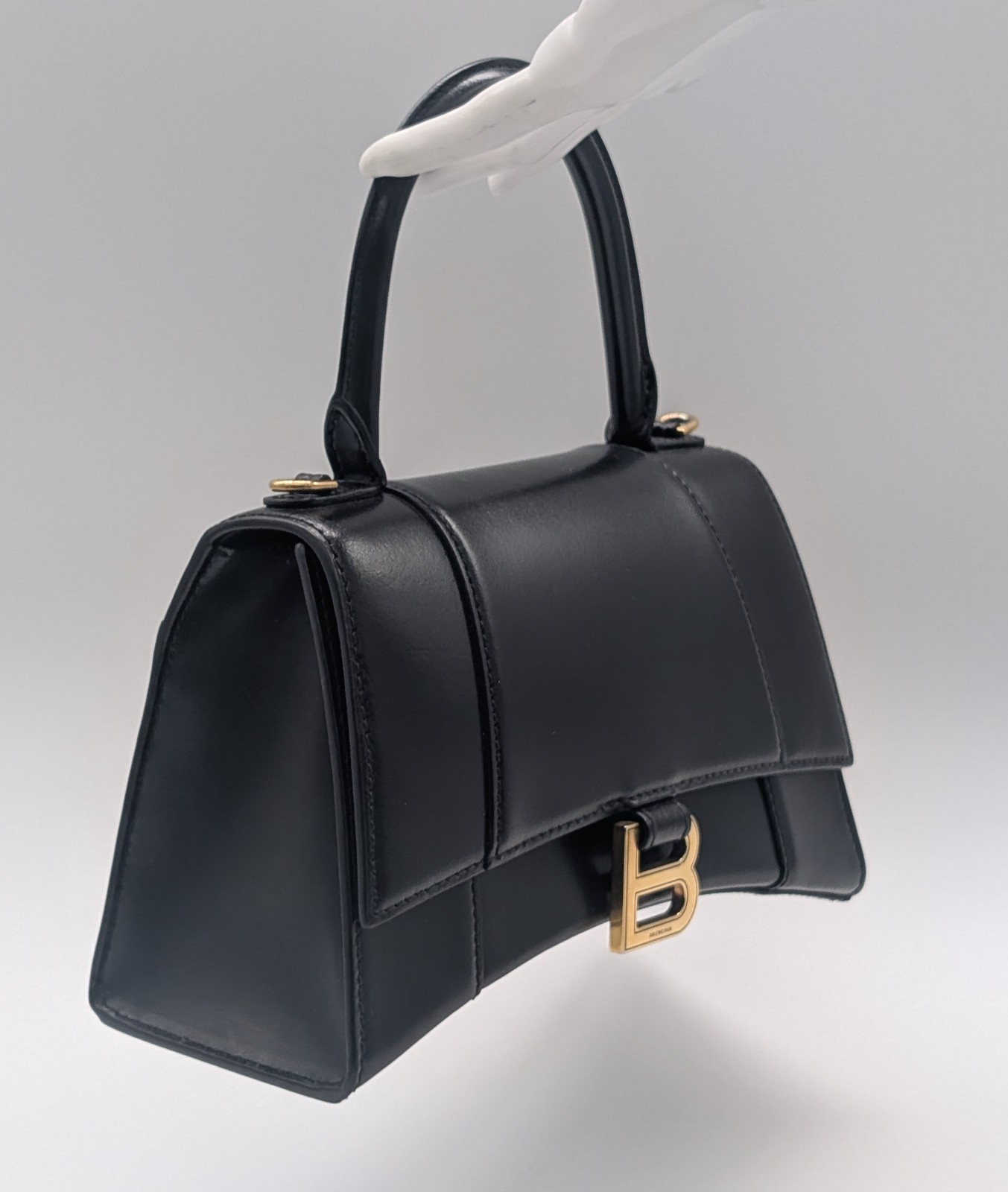 BALENCIAGA Hourglass Top Handle XS – Schwarz Leder Schultertasche #1623