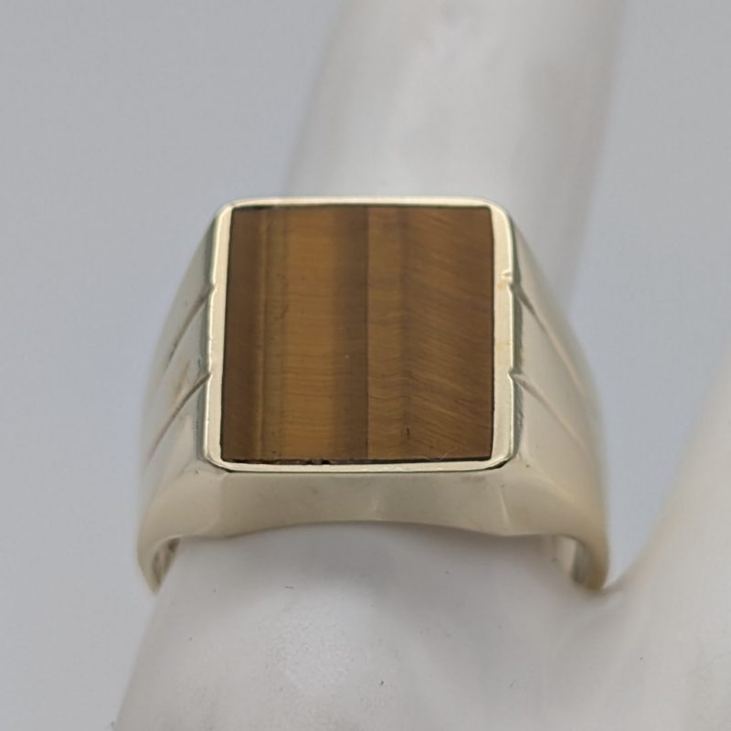 333/8K Gelbgold Tigerauge Herrenring– 8,70 g – [Größe 64] #1673