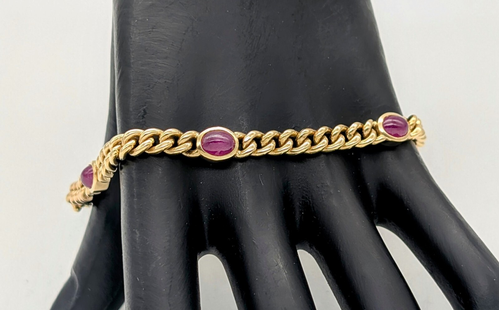 Rubin Panzerarmband Armband 585/14K Gliederarmband Gelbgold 22cm 24,60Gr. #1117