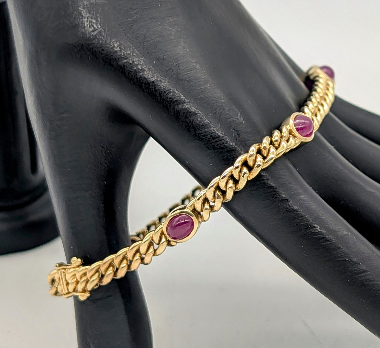 Rubin Panzerarmband Armband 585/14K Gliederarmband Gelbgold 22cm 24,60Gr. #1117