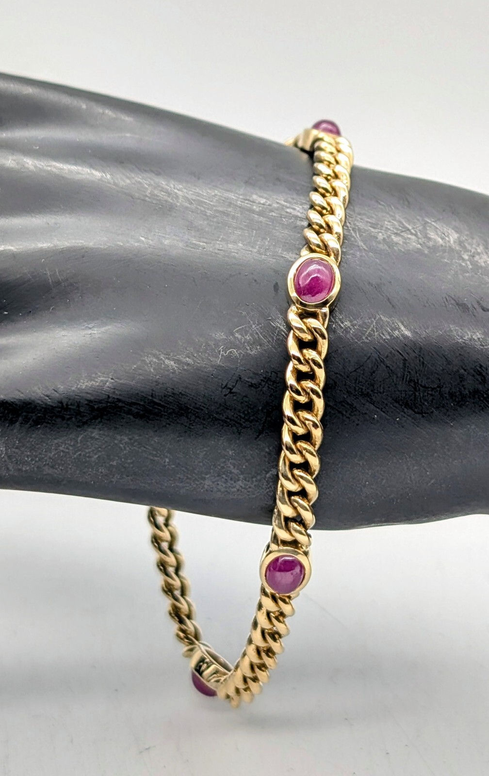 Rubin Panzerarmband Armband 585/14K Gliederarmband Gelbgold 22cm 24,60Gr. #1117