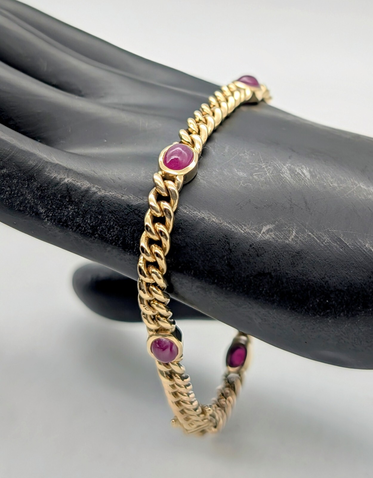 Rubin Panzerarmband Armband 585/14K Gliederarmband Gelbgold 22cm 24,60Gr. #1117