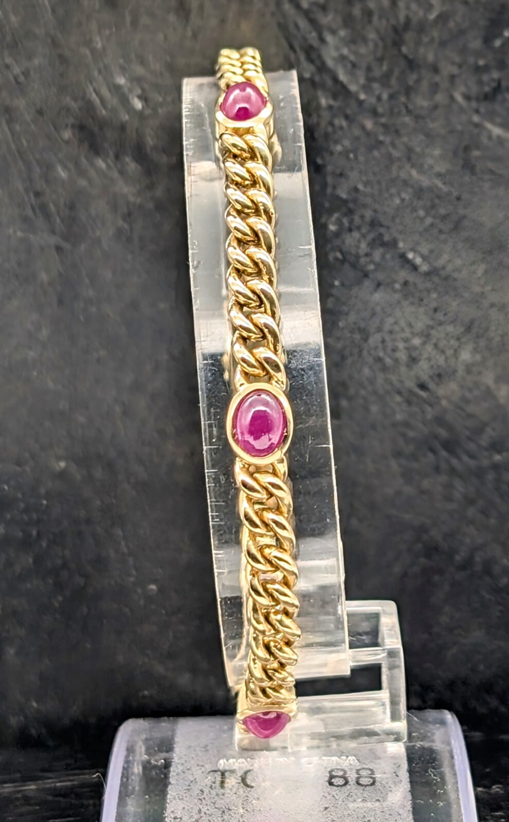 Rubin Panzerarmband Armband 585/14K Gliederarmband Gelbgold 22cm 24,60Gr. #1117